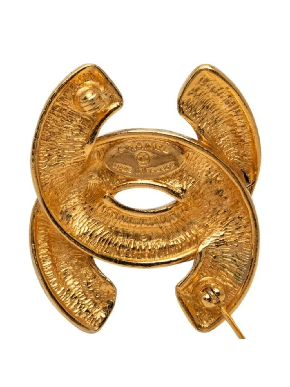 Chanel Vintage Quilted Brooch Gold Plated